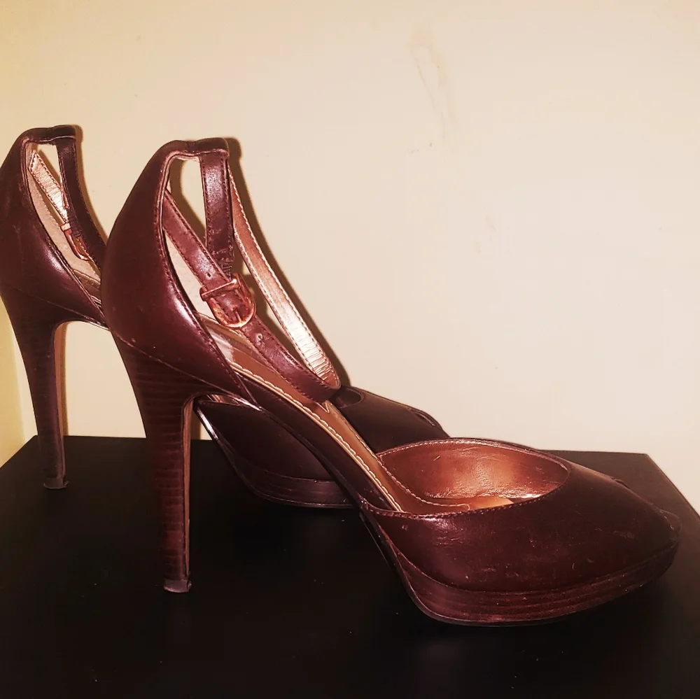 𝐍𝐈𝐍𝐄 𝐖𝐄𝐒𝐓 Leather Mary Jane Peep Toe Heels! Sz 7 Wmns. Stunning! - Picture 8 of 12